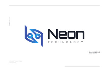 Abstract and Modern Letter N Logo with Technology Concept in Blue Gradient Style. Suitable for Technology, Communication, or Network Brand Logo