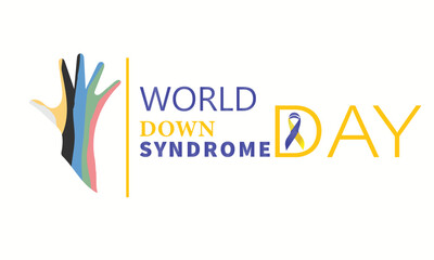 World Down Syndrome Day. Web Banner, Poster or Card. Blue and Yellow Ribbon. Symbol of genetic illness.