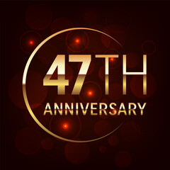 47th Anniversary logo design with golden number and text for anniversary celebration event, invitation, wedding, greeting card, banner, poster, flyer, brochure, book cover. Logo Vector Template