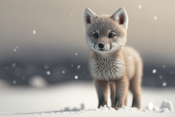 Fototapeta premium Cute Cartoon Wolf Cub on a Snow Landscape (Created with Generative AI)