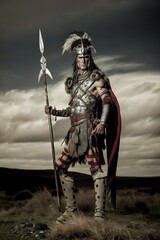 Fierce warrior with warpaint. - obrazy, fototapety, plakaty