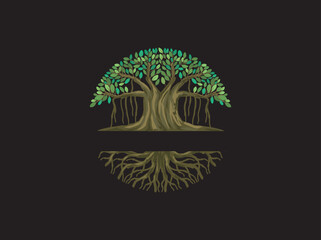 banyan tree logo isolated on black background
