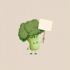 broccoli with a blank sign illustration