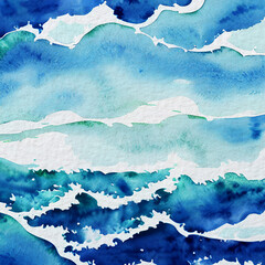 Abstract background of navy blue sea waves in water color style, ai generative content