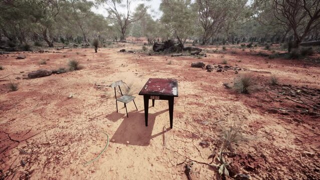 old ruster metal table in desert