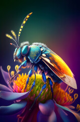 Bee on orange flower- Created with Generative AI Technology