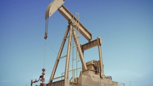 Oil rig or pump. Industrial construction, ground drilling equipment. Pump jack extracting oil from oil well from underground. Fossil fuel, gas, petroleum. Crude oil mining platform. 3D Render concept