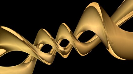 Illustration of 3D abstract golden shapes with effects on a black background