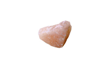 Rose quartz, stone silicate mineral. Rough, uncut, pinkish color isolated white background