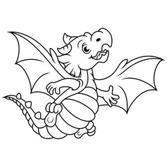 Cartoon baby dragon flying on white background