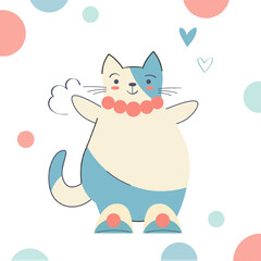 Cat character. Cute white kitten with spots. Fashionable kitten with beads. Vector isolated illustration in flat style. For postcards, banners, web.