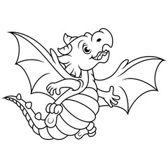 Cartoon baby dragon flying on white background
