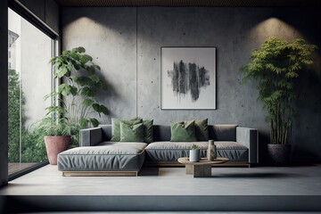 Modern cozy interior design of living room and concrete wall texture background