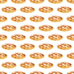 Watercolor seamless pattern with images of bakery products. Loaves, loaves, loaves and rolls