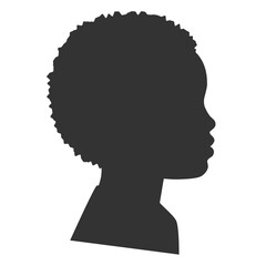 Silhouettes of afro child face. Outlines baby in profile. Illustration on transparent background