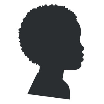 Silhouettes of afro child face. Outlines baby in profile. Vector illustration