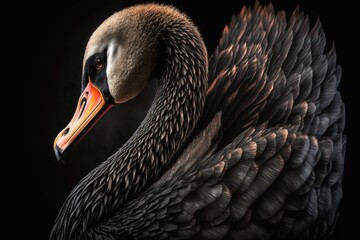 Fototapeta premium Black swan sweaming isolated at the black background generative ai