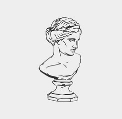 Hand drawn vector abstract outline,graphic,line art greek ancient sculpture statue line art modern drawing.Antique classic statues in trendy bohemian style,outline design concept.Antique head logo. - 573270156