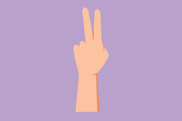 Cartoon flat style drawing hand gesture symbol of peace. Number two hand count. Learn to count numbers. Education for children. Nonverbal signs and counting concept. Graphic design vector illustration