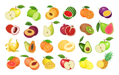 Set of fruits isolated on white background