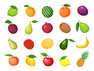 Naklejka na ściany i meble Set of fruits isolated on white background