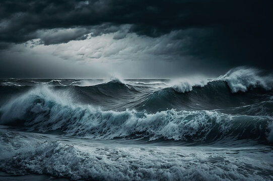 Stormy sea in monochrome photography
