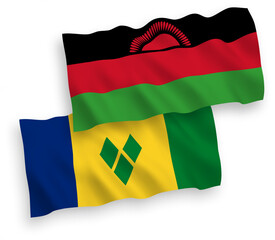 Flags of Saint Vincent and the Grenadines and Malawi on a white background