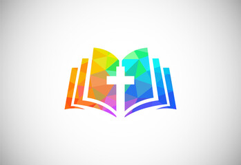Fototapeta premium Low poly style church logo. Christian sign symbols. The Cross of Jesus