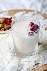 Soy Candle and Natural Soy Wax, Handmade Scented Candle with Rose in Glass