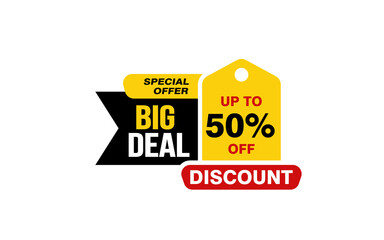 50 Percent BIG DEAL offer, clearance, promotion banner layout with sticker style. 
