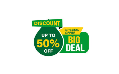 50 Percent BIG DEAL offer, clearance, promotion banner layout with sticker style. 
