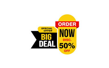 50 Percent BIG DEAL offer, clearance, promotion banner layout with sticker style. 
