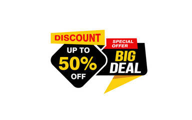 50 Percent BIG DEAL offer, clearance, promotion banner layout with sticker style. 

