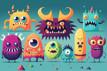 Obraz premium Cartoon set of monsters illustration