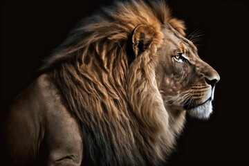 Naklejka premium Lion king isolated on black background generative ai