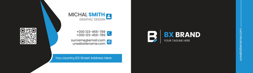Blue and Black vector modern creative and clean simple business card template 