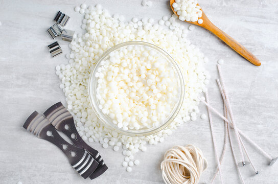 Candle Making Tools and Natural Soy Wax, Handmade Candles, Hobby Concept