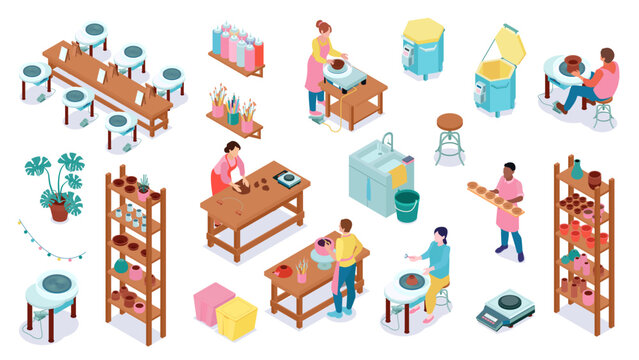 Isometric Pottery Color Icon Set
