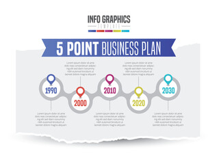 Abstract infographic showing the 5 point process of a business plan timeline For presentations and posters. Vector illustration.