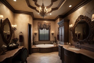 Opulent bathroom in luxury custom built home generative ai