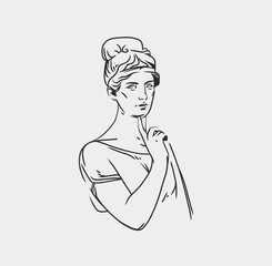 Hand drawn vector abstract outline,graphic,line art greek ancient sculpture statue line art modern drawing.Antique classic statues in trendy bohemian style,outline design concept.Antique statue logo.