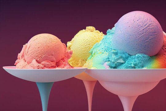 Rainbow Sherbet Or Ice Cream Portion - Generative AI, Generative, AI