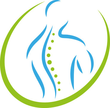 Person in Bewegung und Wirbelsäule, Chiropraktiker, Orthopädie, Massage, Logo, Hintergrund