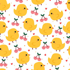 seamless pattern cartoon chick and flower. cute animal wallpaper for textile, gift wrap paper