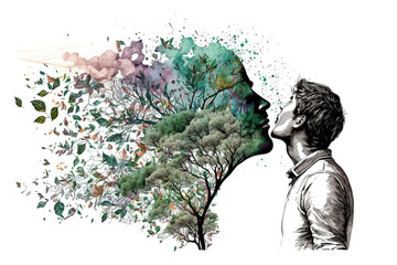 Man spitting ecology and green nature.Sustainable environment