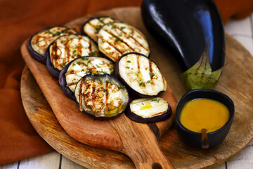 Grilled eggplant with mustard sauce.
