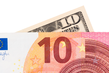 Euro and dolllar money isolated on white.