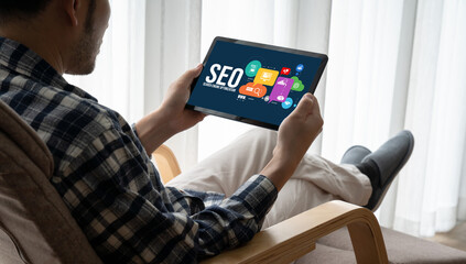 SEO search engine optimization for modish e-commerce and online retail business showing on computer...