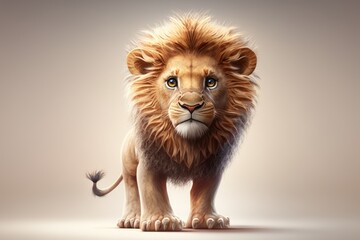 Naklejka na ściany i meble a cute adorable lion character 3D Illustration isolated on a solid background with a studio setup in a children-friendly cartoon animation style 