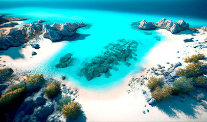 Fototapeta na wymiar Aerial shot of a coastline with turquoise water and white sand